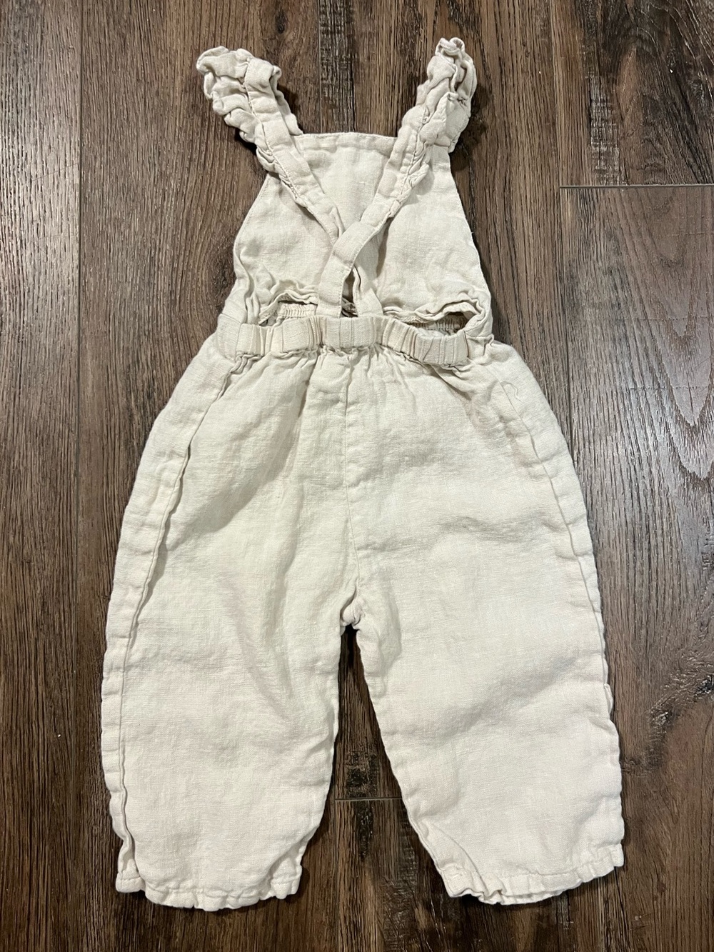 Zara Oatmeal Ruffled-Strap Kids Overalls - Picture 2 of 3